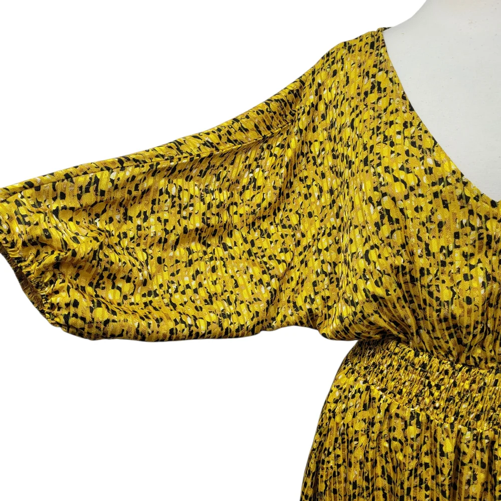 NWT Anthropologie Marigold Yellow Boho Midi Dress XS Smocked Waist - Picture 5 of 11